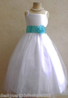 NEW FLOWER GIRL PAGEANT DRESSES WHITE AQUA/POOL BLUE