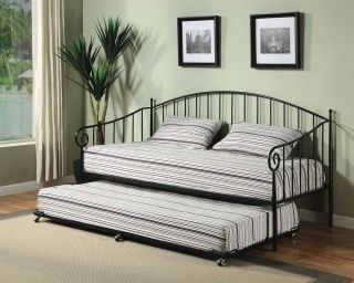Matt Black Metal Twin Size Day Bed (Daybed) Frame with Trundle ~New~