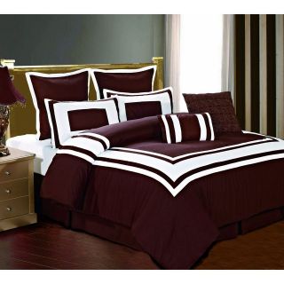 Lux Decor 8 Pieces Comforter Set BROWN, White Stripe   CAL KING size 