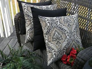   20 BLACK GRAY TAUPE PAISLEY & SOLID BLACK DECORATIVE THROW PILLOWS