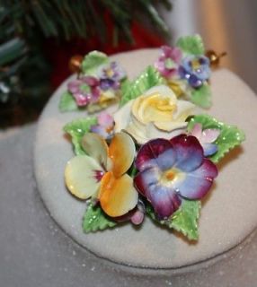 Made In England  Denton China  Floral Brooch & Earring Set