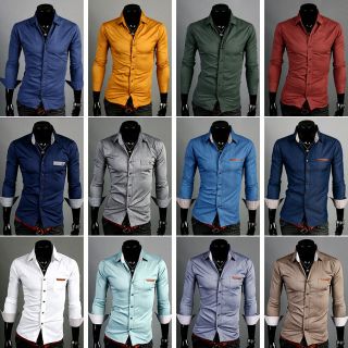 NEW MENS DESIGNER COLLECTION LONG SLEEVE CASUAL DRESS SLIM SHIRTS 
