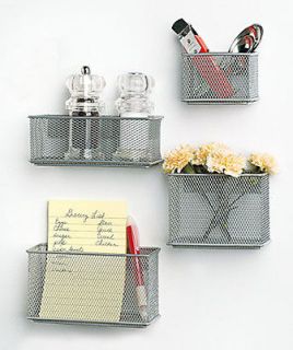   silver magnetic kitchen fridge organizer container mesh baskets new