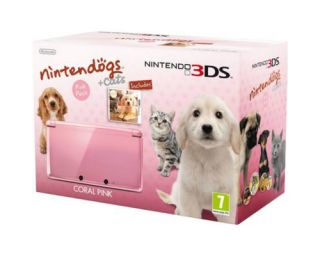 Nintendo 3DS Nintendogs Golden Retriever Cats Coral Pink Handheld 