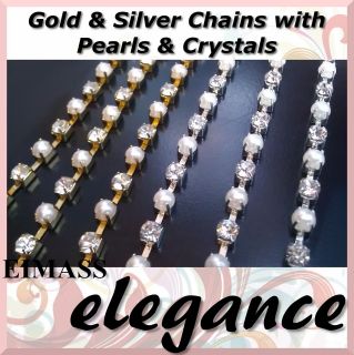 Diamante Rhinestone Chain Trimming Pearl & Crystal 4mm Jewellery Sew 