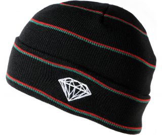 Diamond Supply Co Black Red Green Striped Fold Beanie white logo hat 
