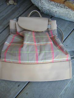 Lamarthe Pastel Plaid Nylon Tan Leather Backpack Handbag