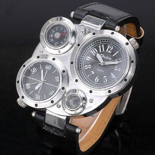 Silver and Black Color Quartz Mens Watches 4 Eyes COOL Multi Time 