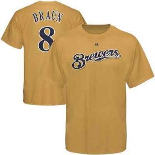 Majestic Ryan Braun Milwaukee Brewers #8 Player T Shirt   Gold