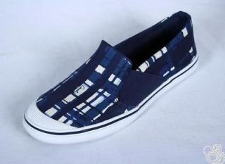 COACH Kaycee Poppy Brush Plaid Navy Blue Slip On Loafer Shoes New 