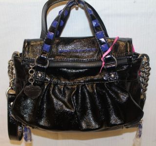 FORNARINA Venere Black/Blue Studded Strap Small Bowling Handbag Bag 