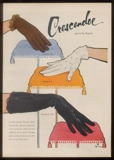 1954 Rene Gruau art Crescendoe womens gloves print ad