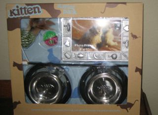 Kitten Starter Pack for Cats Bowls, Placemat, Toys, & Picture Frame 