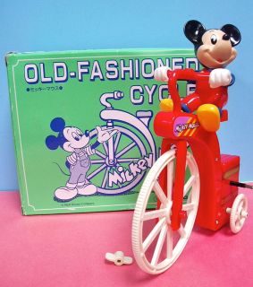   RED MICKEY MOUSE OLD FASHIONED BIKE DISNEY MASUDAYA WIND UP TRICYCLE