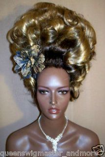 Drag Queen Wig Big Dark Rooted To Golden Blonde To Brown Tips Up Do 