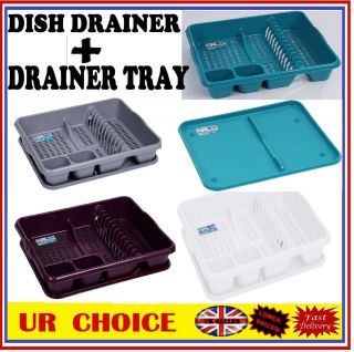 NEW PLASTIC KITCHEN DISH DRAINER WITH DRAINER TRAY SINK RACK CUTLERY 