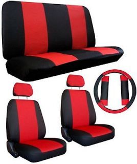 RED BLK COMFORT CAR TRUCK SUV SEAT COVERS w/ Steering Wheel & Shoulder 