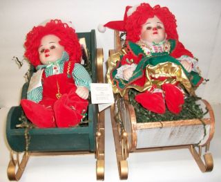 DONNY AND MARIE CHRISTMAS DOLLS WITH SLEDS DRESSED AS CHRISTMAS ELFS 