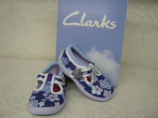 Clarks Girls Pop Print Denim Blue Canvas T Bar Doodles