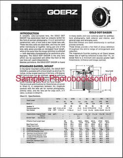Goerz Dagor & Wide Angle Dagor Large Format Lenses Catalog Sheet 