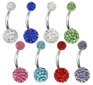 316L Surgical Steel Double Sided Multi Crystal Ferido Navel Ring S1