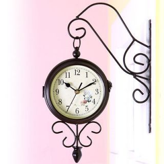 Romantic Classic Double Sided Clock Walnut Wall Clock Home Interior 