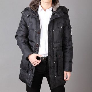 New Mens down coat Long Jacket Hooded Real fur with belt Parka size 