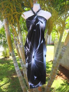 Sarong Hawaiian Wrap Dress~BLACK & WHITE GIANT HIBISCUS