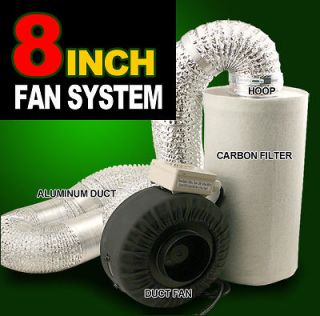   Hydroponics 8 Inline Duct Tube Exhaust Fan Carbon Filter Kit 745CFM