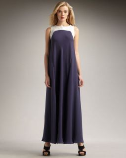 RAOUL Penelope navy silk white leather maxi dress gown NEW $955 2