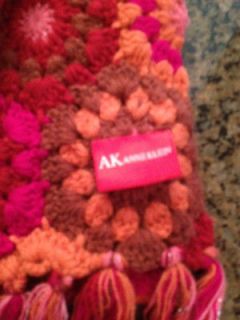 ANNE KLEIN Winter Scarf Knit Fringe and sequins Orange and pink