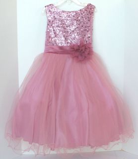 Girls Light Pink Sequence Dusty Rose Tulle Party Pageant Dress Sizes 
