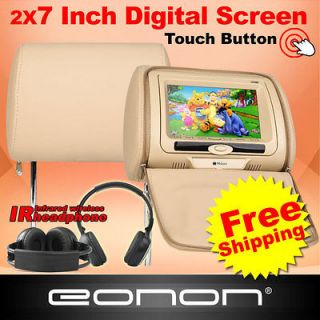   2x7 HD LCD Tan Pillow Headrest DVD Player Beige Screen Monitor Pillow