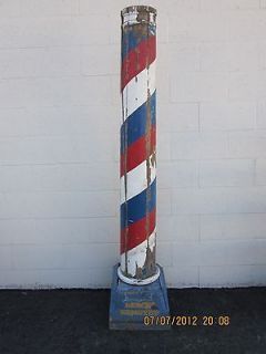 ANTIQUE VINTAGE WOODEN BARBER POLE WITH BASE LATE 1800S