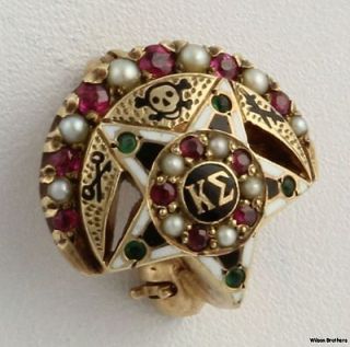 Kappa Sigma Genuine Ruby Seed Pearl Emerald Badge   10k Yellow Gold 