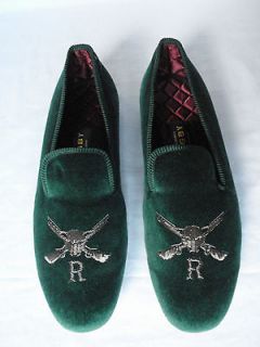 EDWARD GREEN MTO for RALPH LAUREN Green Velvet House Shoes Slipper UK 