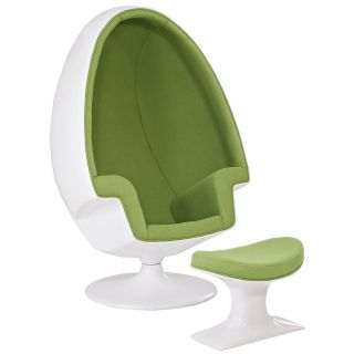 LexMod Eero Aarnio Alpha Shell Egg Chair And Ottoman in Orange