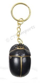 Egyptian Treasures Black & Gold Scarab Key Chain Hand Painted Dung 
