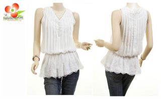 Ivory Retro Antique Victorian Faux Silk Laced Chiffon Pleated Blouse 