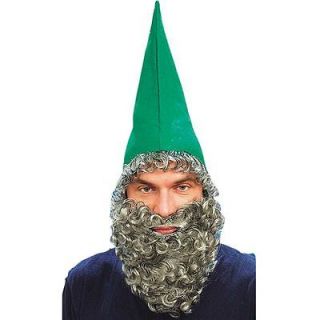   GREEN DWARF HAT + BEARD Grey Wig Elf Gnome Goblin Wizard Mens Costume