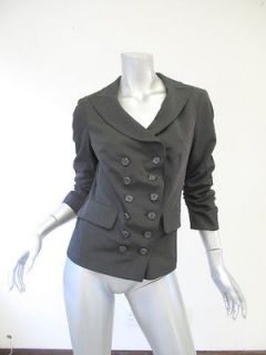 Elizabeth and James Black Double Breasted Ruched Sleeve Blazer 10