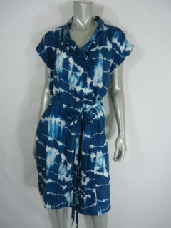 Hugo Boss Tie Dye Short Sleeved Silk Dress BLUE/WHITE 12 nwt