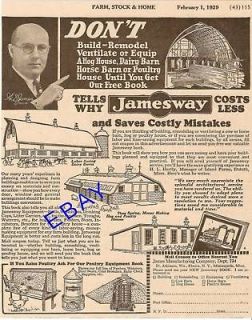 1929 JAMESWAY DAIRY BARN HOG HOUSE & FEEDER AD ELMIRA
