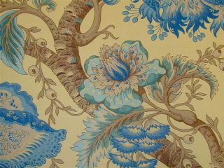 Designer Curtain Fabric Titley & Marr Tree of Life Blue Linen by the 