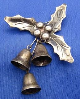   Sterling Silver Holly Bell Pin TAXCO MEXICO STERLING it rings