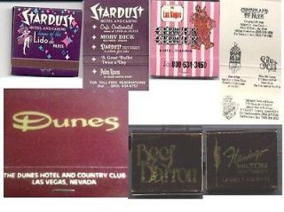 vintage matches from 4 Las Vegas inconic hotel Stardust, Circus, Dunes 