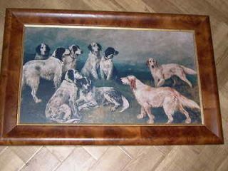 VERY LARGE ANTIQUE ENGLISH SETTER JOHN EMMS DOG OIL PAINTING IN SUPER 