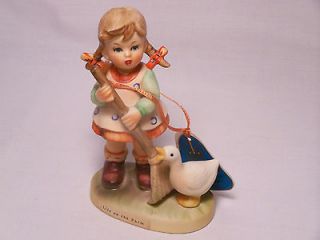 Erich Stauffer Life on the Farm Girl with Rake and Duck Figurine 