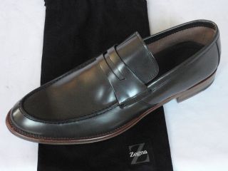 Ermenegildo Zegna Polished Grey Calf Leather Penny Loafer Shoes UK 11 