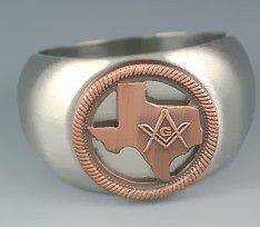   MASONIC STATE OF TEXAS STAINLESS STEEL ANTIQUE COPPER SILVER RING